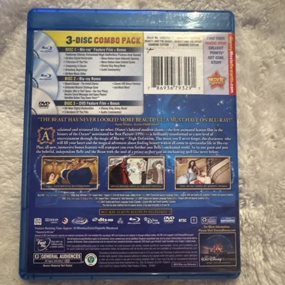 Beauty and the Beast (Blu-ray/DVD, 2010, 3-Disc Set, Diamond Edition) - Picture 2 of 4